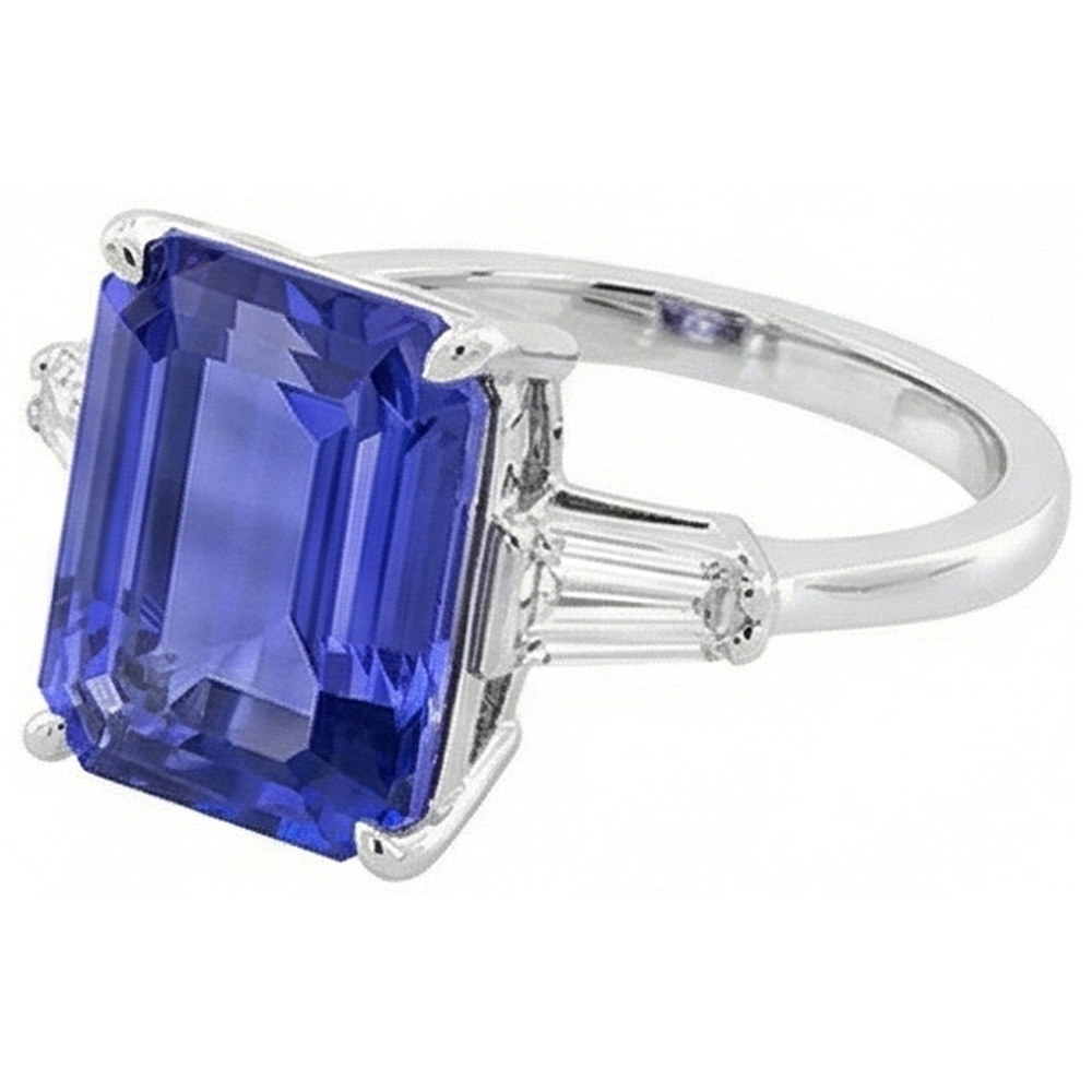 Baguette Natürlicher Diamant ( nicht im Labor gezüchtet ) 3 Steine Ring Smaragdschliff Ceylon Saphir 2,75 Karat