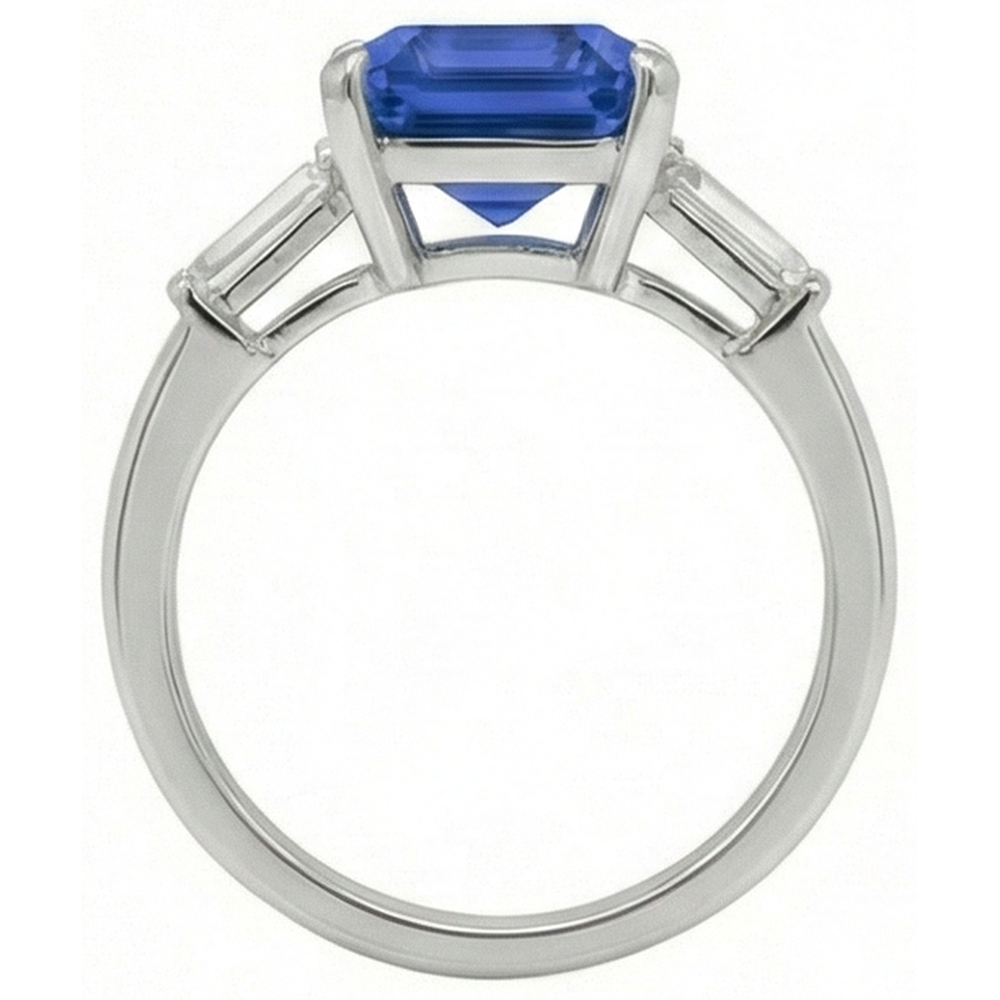 Baguette Natürlicher Diamant ( nicht im Labor gezüchtet ) Drei Steine Smaragd Ceylon Saphir Ring 3,50 Karat