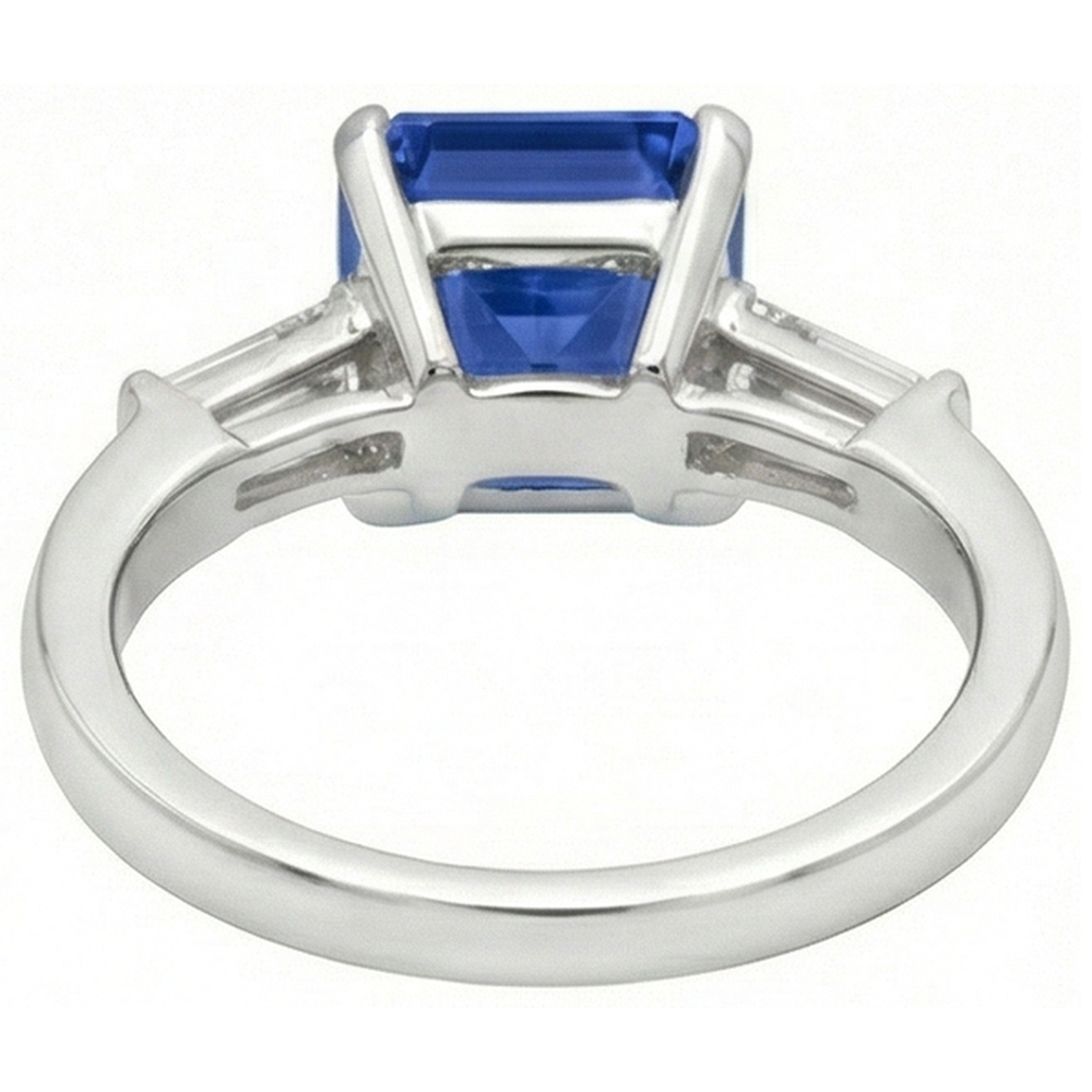 Baguette Natürlicher Diamant ( nicht im Labor gezüchtet ) Drei Steine Smaragd Ceylon Saphir Ring 3,50 Karat
