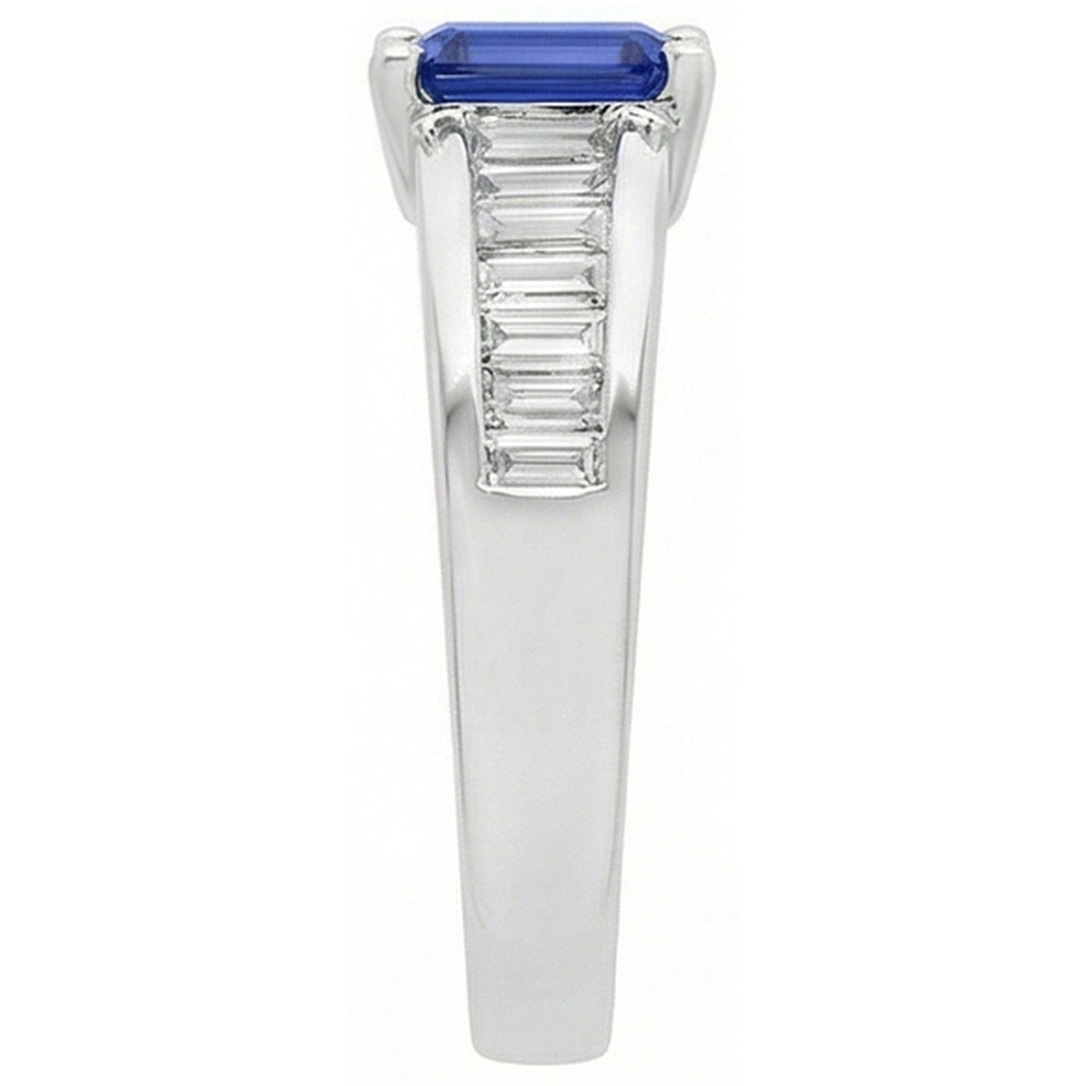 Baguette Natürlicher Diamant ( nicht im Labor gezüchtet ) Ehering 2 Karat Smaragdblauer Saphir Edelstein