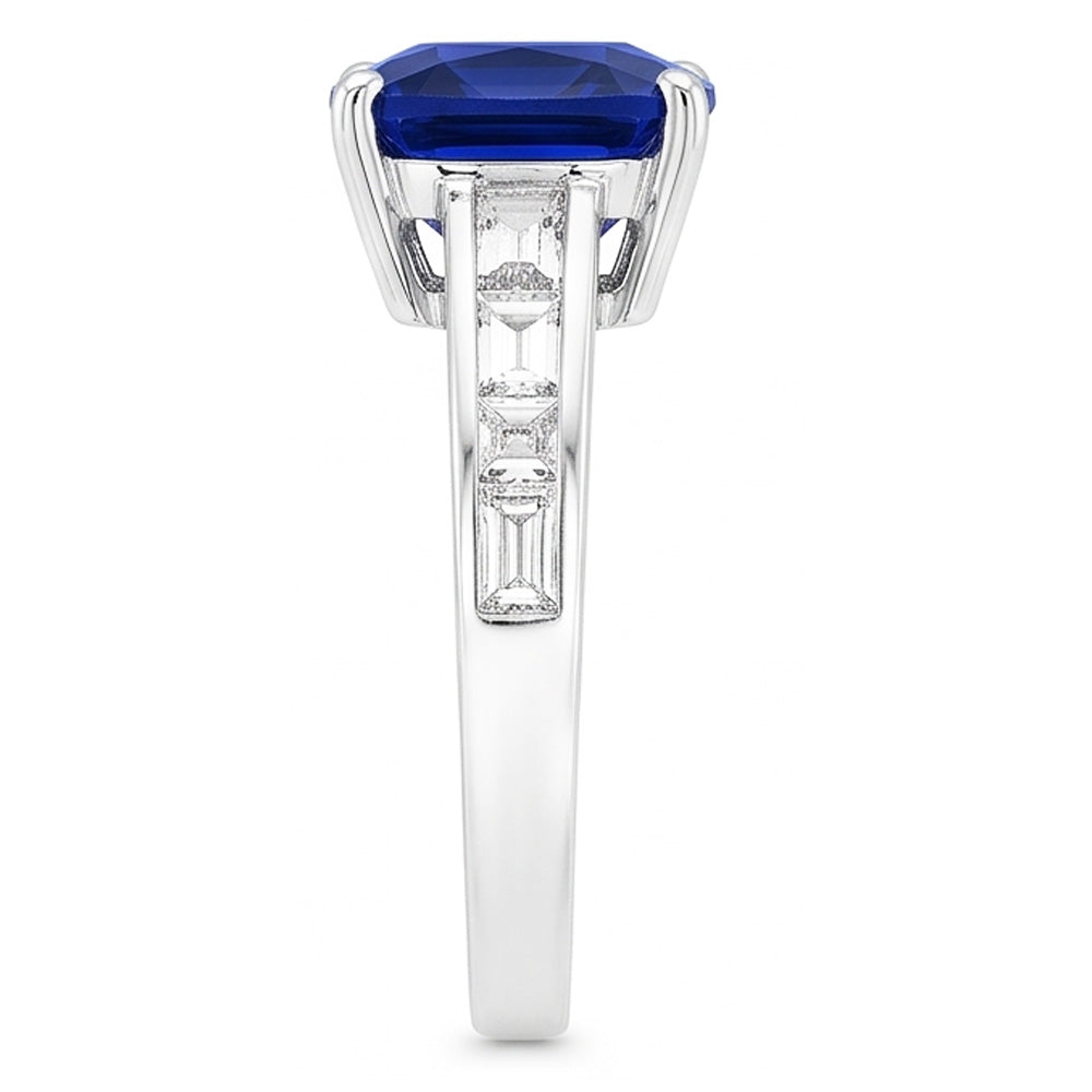 Baguette Natürlicher Diamant ( nicht im Labor gezüchtet ) Kissen Blauer Saphir Ring 4 Karat Gold 14K Schmuck