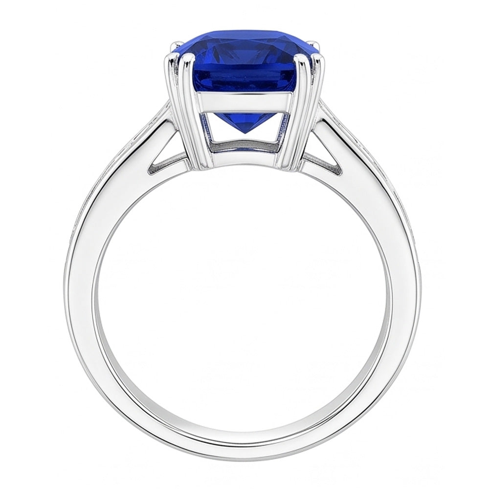 Baguette Natürlicher Diamant ( nicht im Labor gezüchtet ) Kissen Blauer Saphir Ring 4 Karat Gold 14K Schmuck