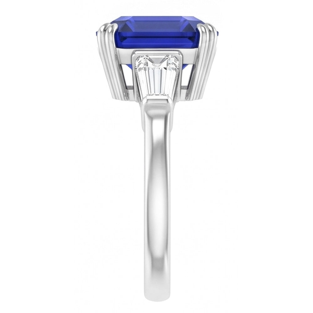 Baguette-Natürlicher Diamant ( nicht im Labor gezüchtet )-Ring mit 3 Steinen Tiefblauer Saphir im Asscher-Schliff 2 Karat