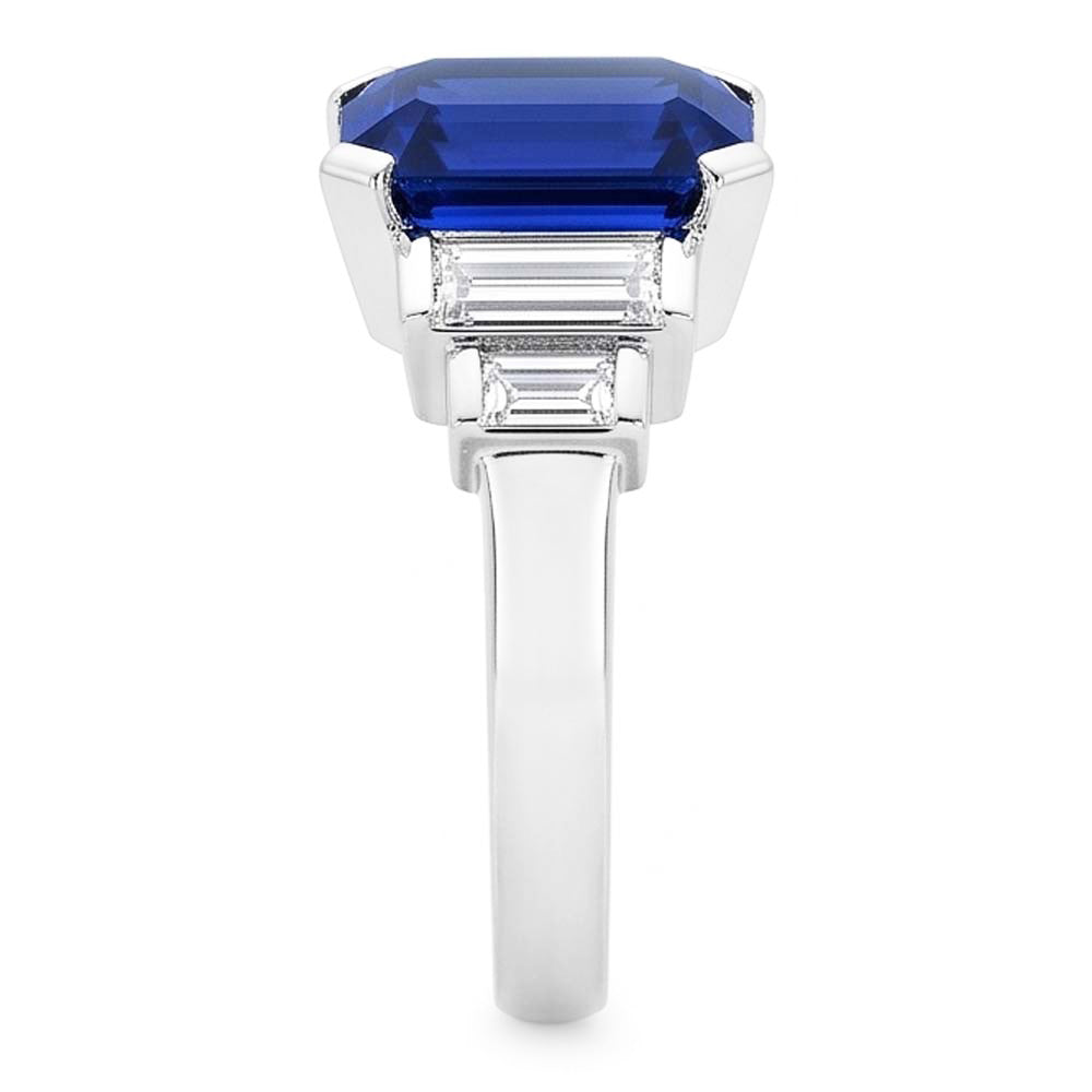 Baguette Natürlicher Diamant ( nicht im Labor gezüchtet ) & Radiant Cut Blauer Saphir Ringriegel Set 2 Karat
