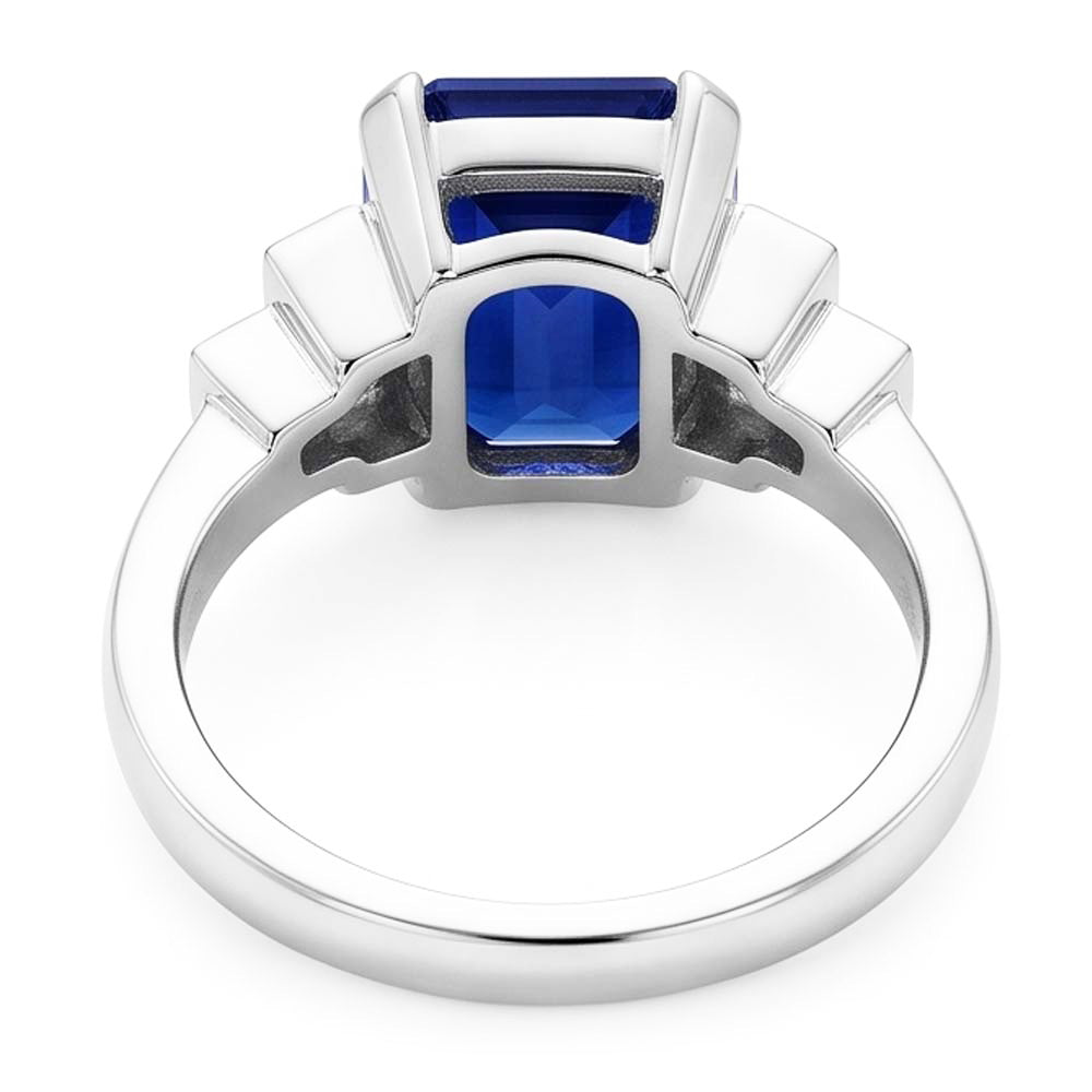 Baguette Natürlicher Diamant ( nicht im Labor gezüchtet ) & Radiant Cut Blauer Saphir Ringriegel Set 2 Karat