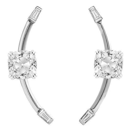 Ohrhänger aus Weißgold mit natürlichen Baguette- und Kissen-Altschliff-Diamanten, 5 Karat