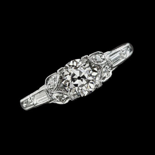 Baguette & Rund Alter Bergmann Natürliche Diamantring Vintage-Stil 3 Karat