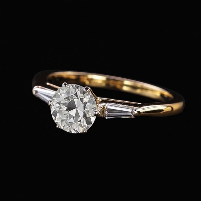 Baguette & Runder Altschliff Diamant Ring 3 Steine 6 Krappen Set 2,50 Karat