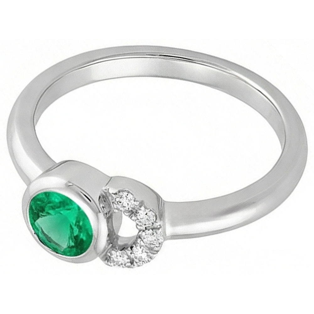 Edler Smaragd Schmuckstein-Ring 1-Karat 14K Weißgold – Schrägansicht