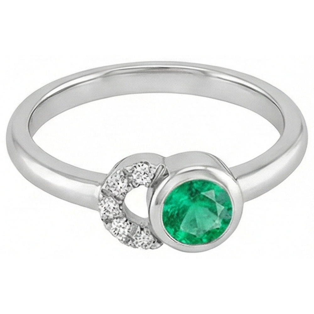 Edler Smaragd Brillantschliff Schmuckstein-Ring in 14K Weißgold – Seitenansicht