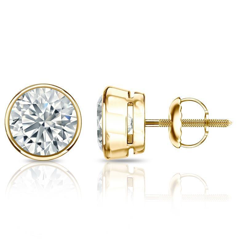 Bezel Set 3 Carats Women Natürliche Diamant Studs Earrings Gold 14K New