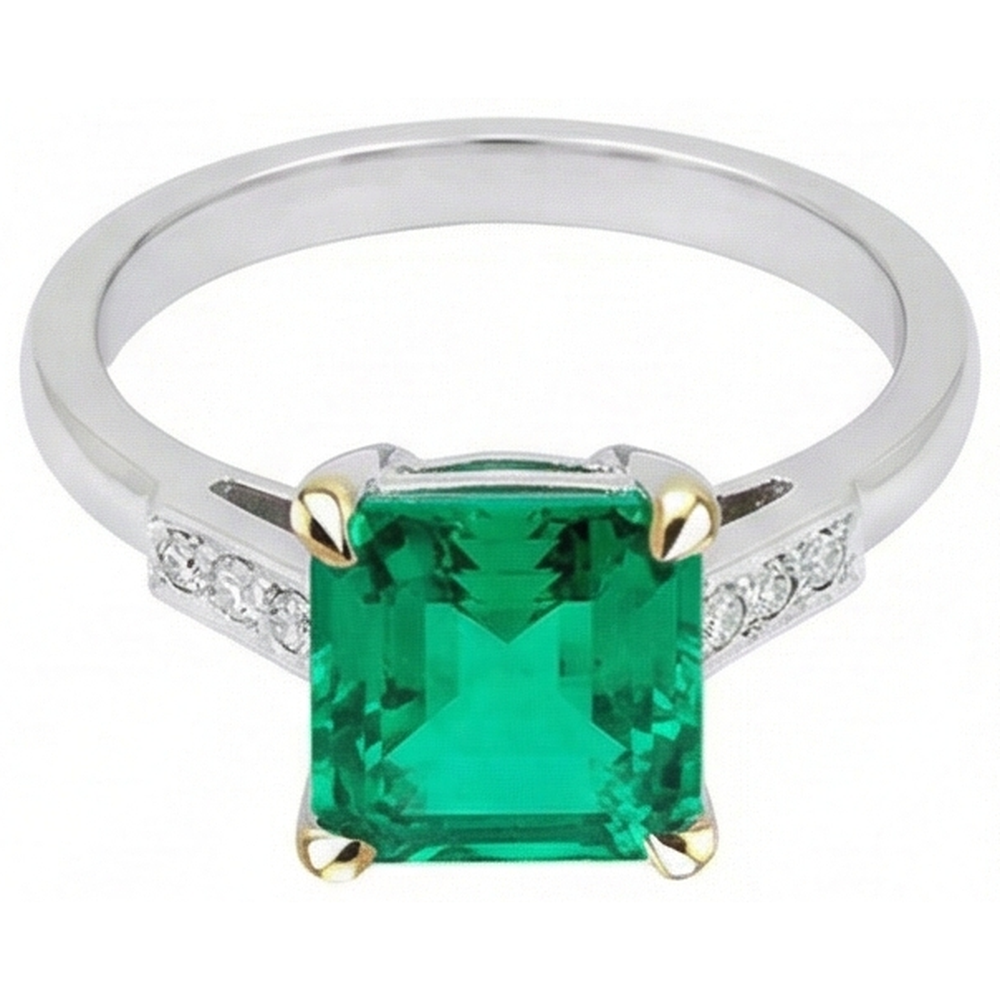 Edelstein-Ring Bicolor 14K Gold mit Kolumbianischer Smaragd – Schrägansicht