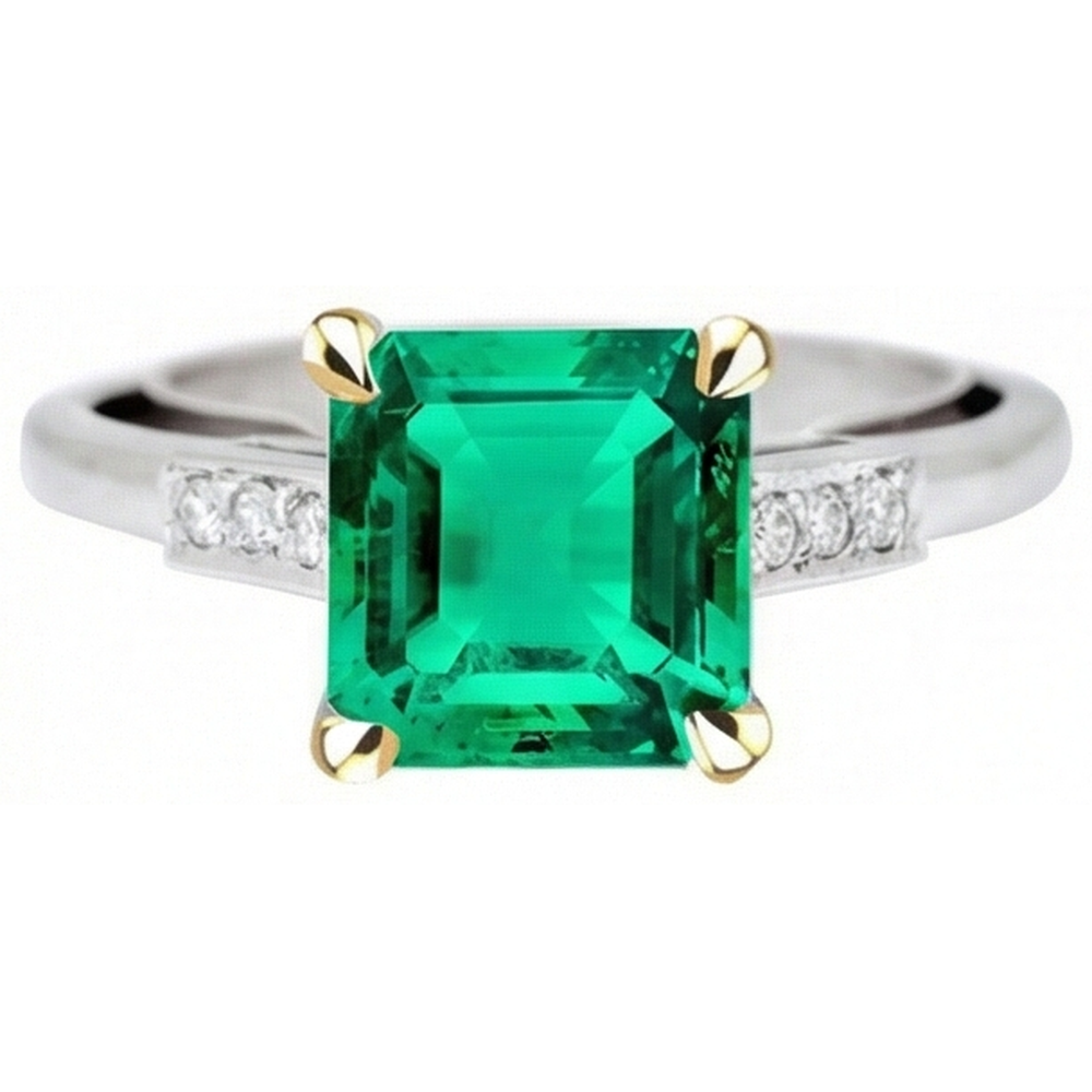 Treppen-Schliff Kolumbianischer Smaragd Ring in Bicolor 14K Gold – Frontansicht