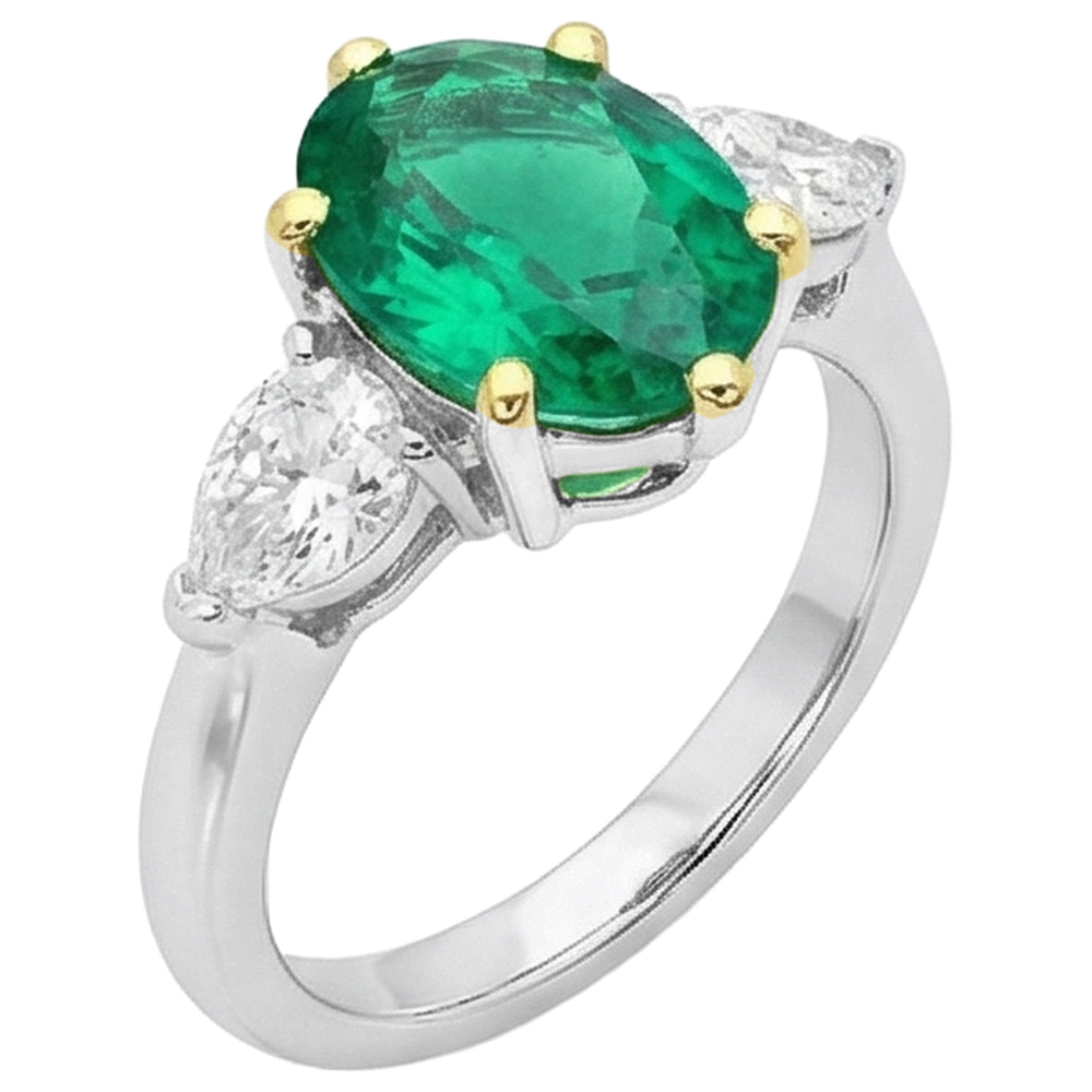 Edelstein-Ring Zweifarbiges 14K Gold mit Kolumbianischer Smaragd – Schrägansicht