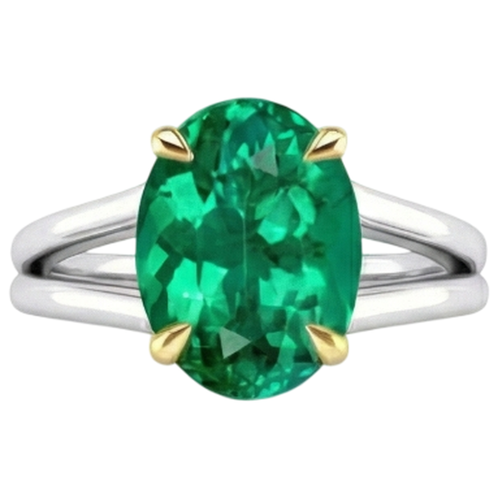 Edler Smaragd Oval Schmuckstein-Ring in Zweifarbiges 14K Gold – Seitenansicht