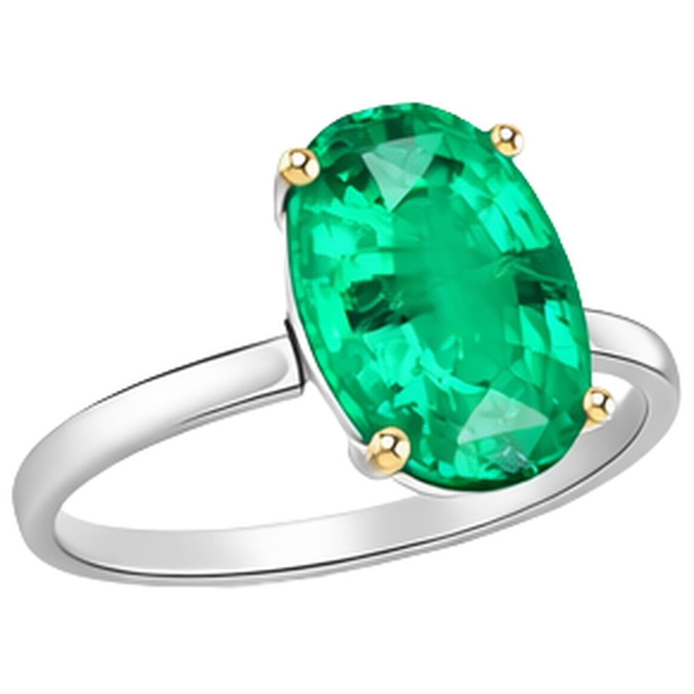 Natürlicher Smaragd Schmuckstein-Ring 4 Karat 14 Karat Zweifarbig Gold – Frontansicht