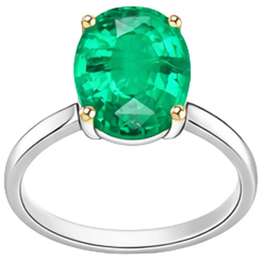 Smaragd Oval Schmuckstein-Ring in 14 Karat Zweifarbig Gold – Schrägansicht