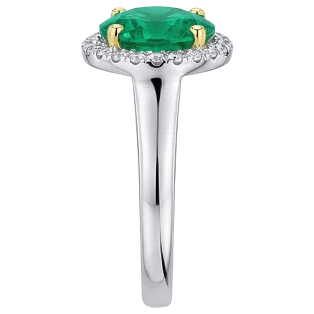 Kolumbianischer Smaragd Schmuckstein-Ring 4-Karat Zweifarbiges 14K Gold – Profilansicht