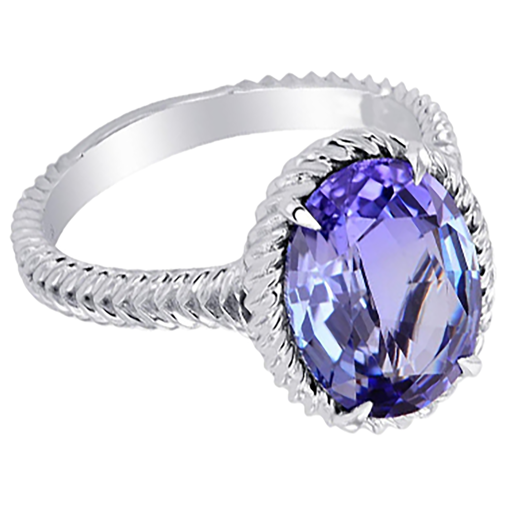 Big Solitaire Oval Tansanit Ring 2.50 Karat Krappen Set Weißgold 14K