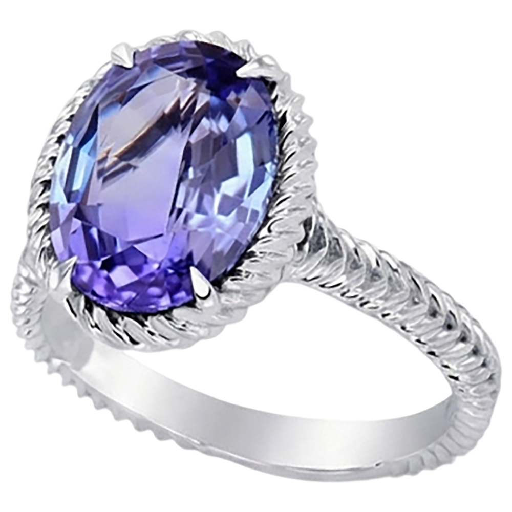 Big Solitaire Oval Tansanit Ring 2.50 Karat Krappen Set Weißgold 14K