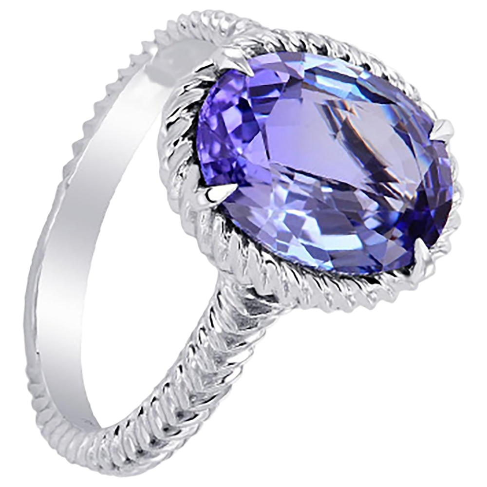Big Solitaire Oval Tansanit Ring 2.50 Karat Krappen Set Weißgold 14K