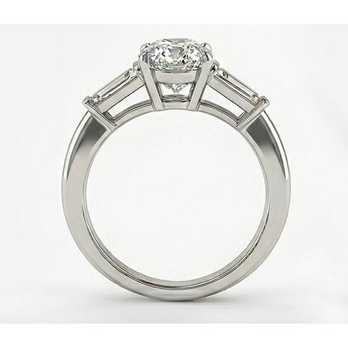 Echter Diamant Drei-Stein-Ring 3 Karat 14K Weißgold – Seitenansicht