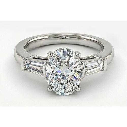 Echter Diamant Drei-Stein-Ring 3 Karat 14K Weißgold – Hauptansicht