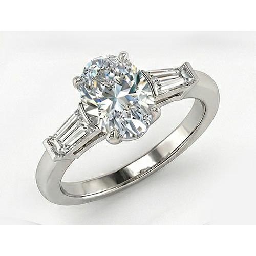 Drei-Stein-Ring 14K Weißgold mit Diamant – Frontansicht