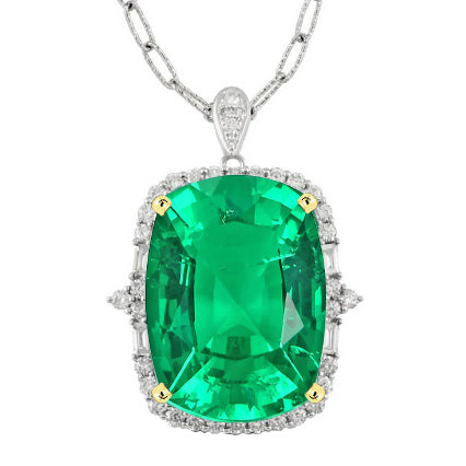 Smaragd Stein-Halskette 4,50-Karat Zweifarbiges 14K Gold – Hauptansicht