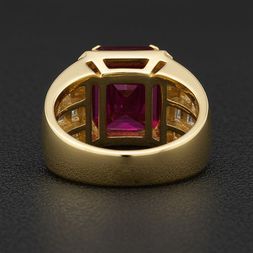 Taubenblut-Rubin Männer-Ring 11,00-Karat 10K Yellow Gold – Seitenansicht