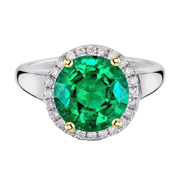 Authentischer Kolumbianischer Smaragd Schmuckstein-Ring 4 Karat Zweifarbiges 14K Gold – Hauptansicht