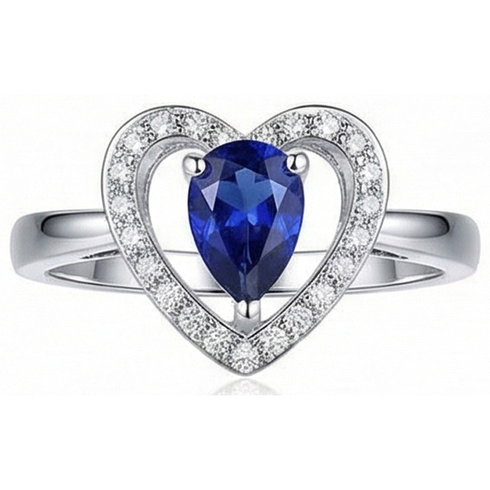 Birne Sri Lanka Saphir und runder Diamant 2,25 Karat Ring