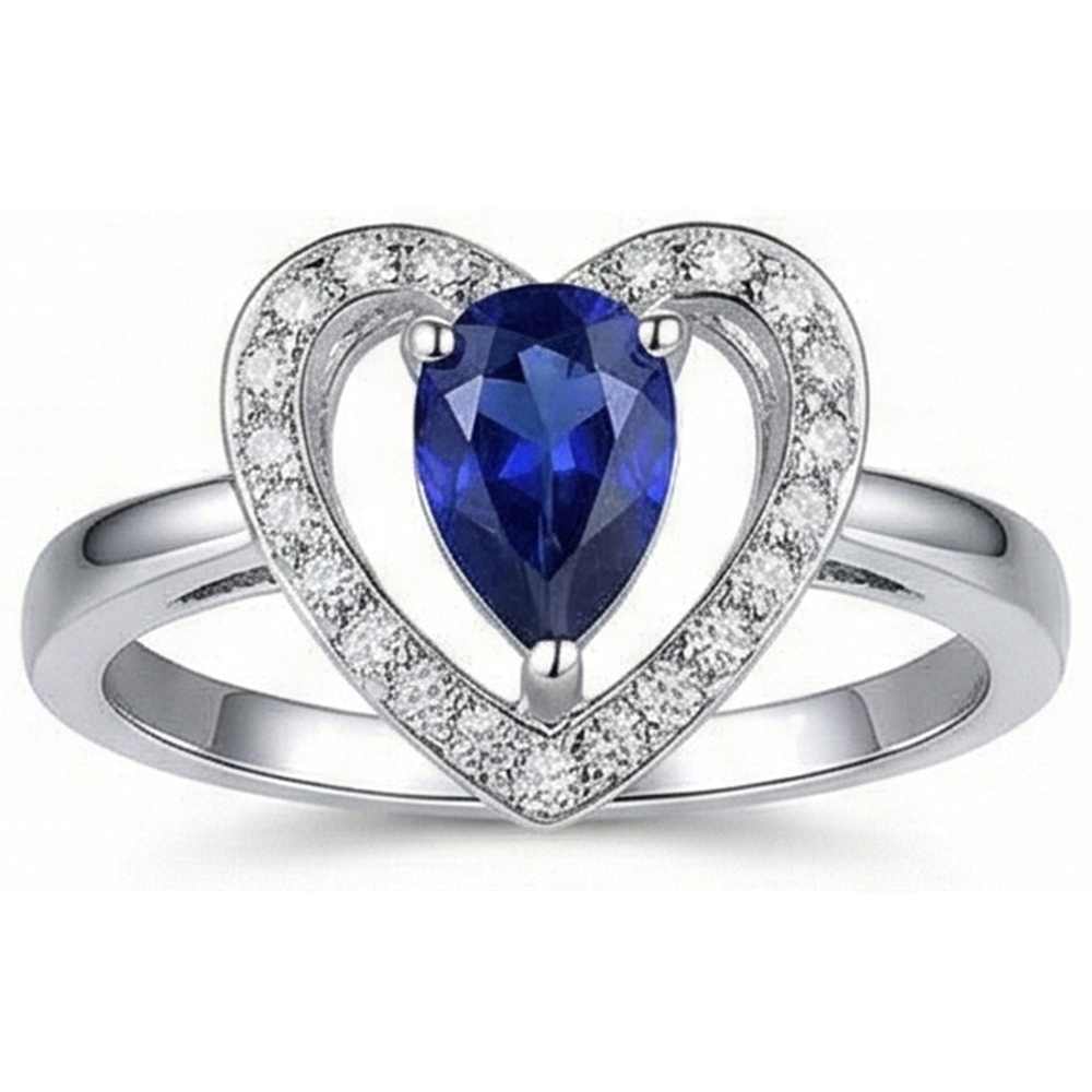 Birne Sri Lanka Saphir und runder Diamant 2,25 Karat Ring