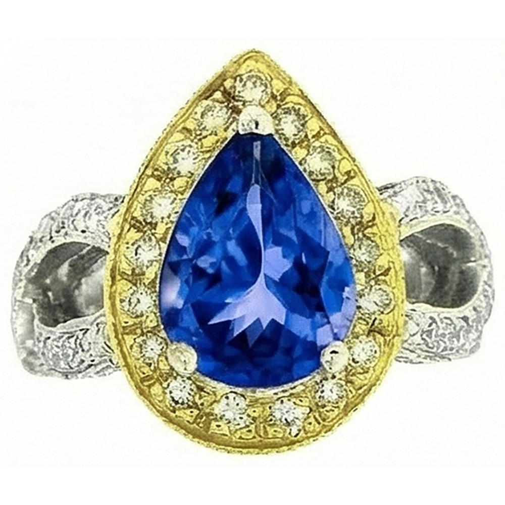 echter round tansanit 14Karat ring Seitenansicht