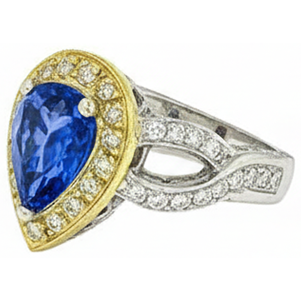 echter round tansanit 14Karat ring Draufsicht