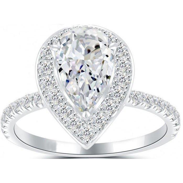 Birne Mit Rundem Echt Diamant-Halo-Verlobungsring 2.75 Karat Weißgold 14K