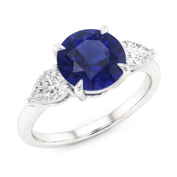 Birnendiamant 3 Stein Ring Rundschliff Blauer Saphir Schmuck 3 Karat