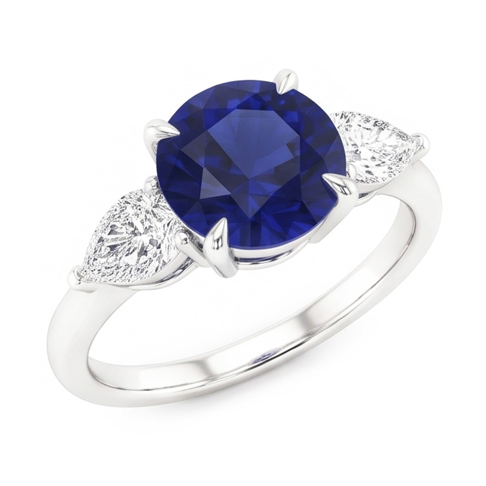 Birnendiamant 3 Stein Ring Rundschliff Blauer Saphir Schmuck 3 Karat