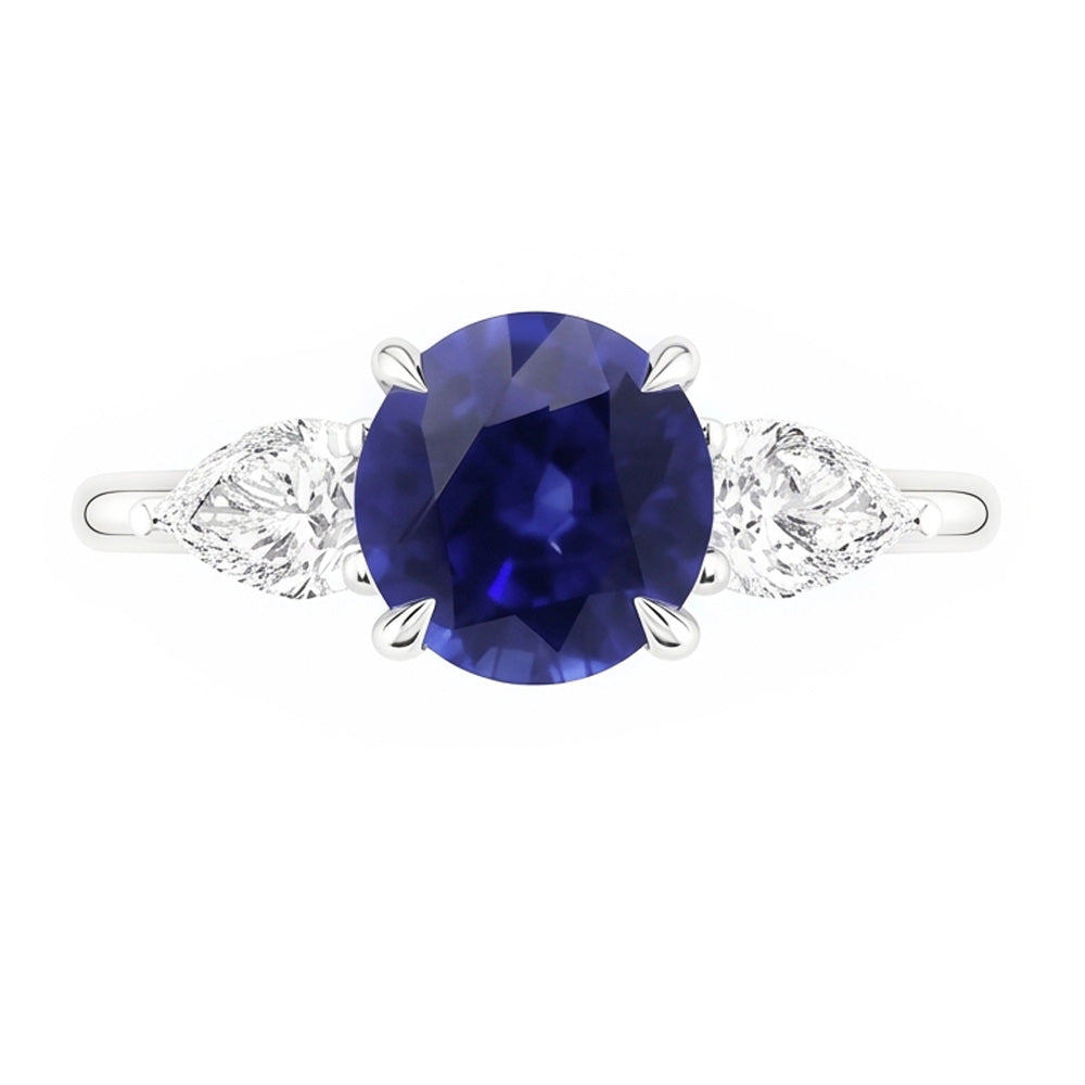 Birnendiamant 3 Stein Ring Rundschliff Blauer Saphir Schmuck 3 Karat