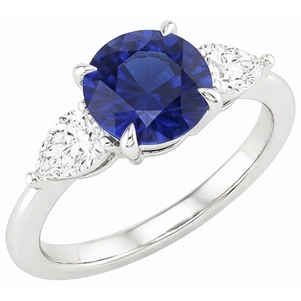 Birnendiamant 3 Stein Ring Rundschliff Blauer Saphir Schmuck 3 Karat