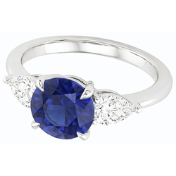 Birnendiamant 3 Stein Ring Rundschliff Blauer Saphir Schmuck 3 Karat