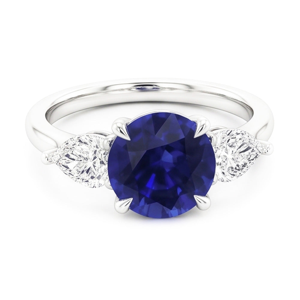 Birnendiamant 3 Stein Ring Rundschliff Blauer Saphir Schmuck 3 Karat