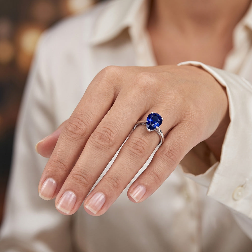 Birnenschliff Solitär Srilanka Saphir Ring 2 Karat Krappen Set Schmuck