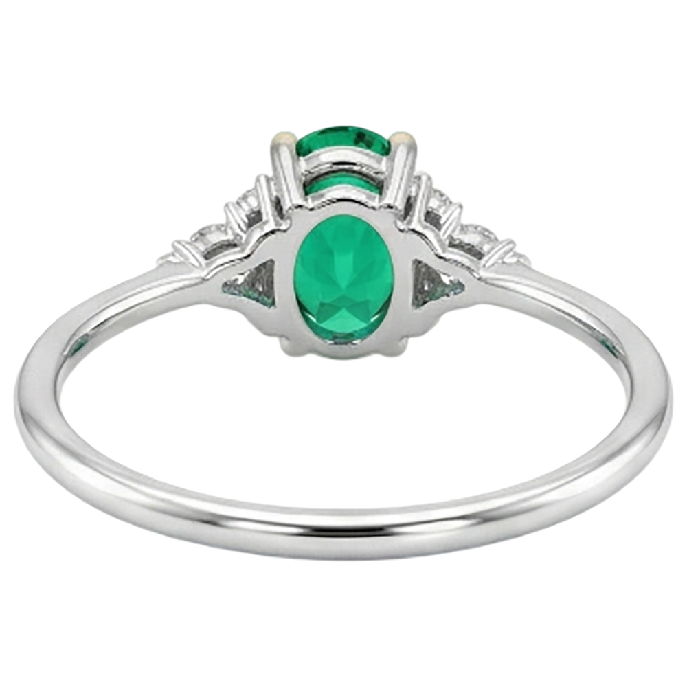 Edler Smaragd Oval Schmuckstein-Ring in Bicolor 14K Gold – Rückansicht