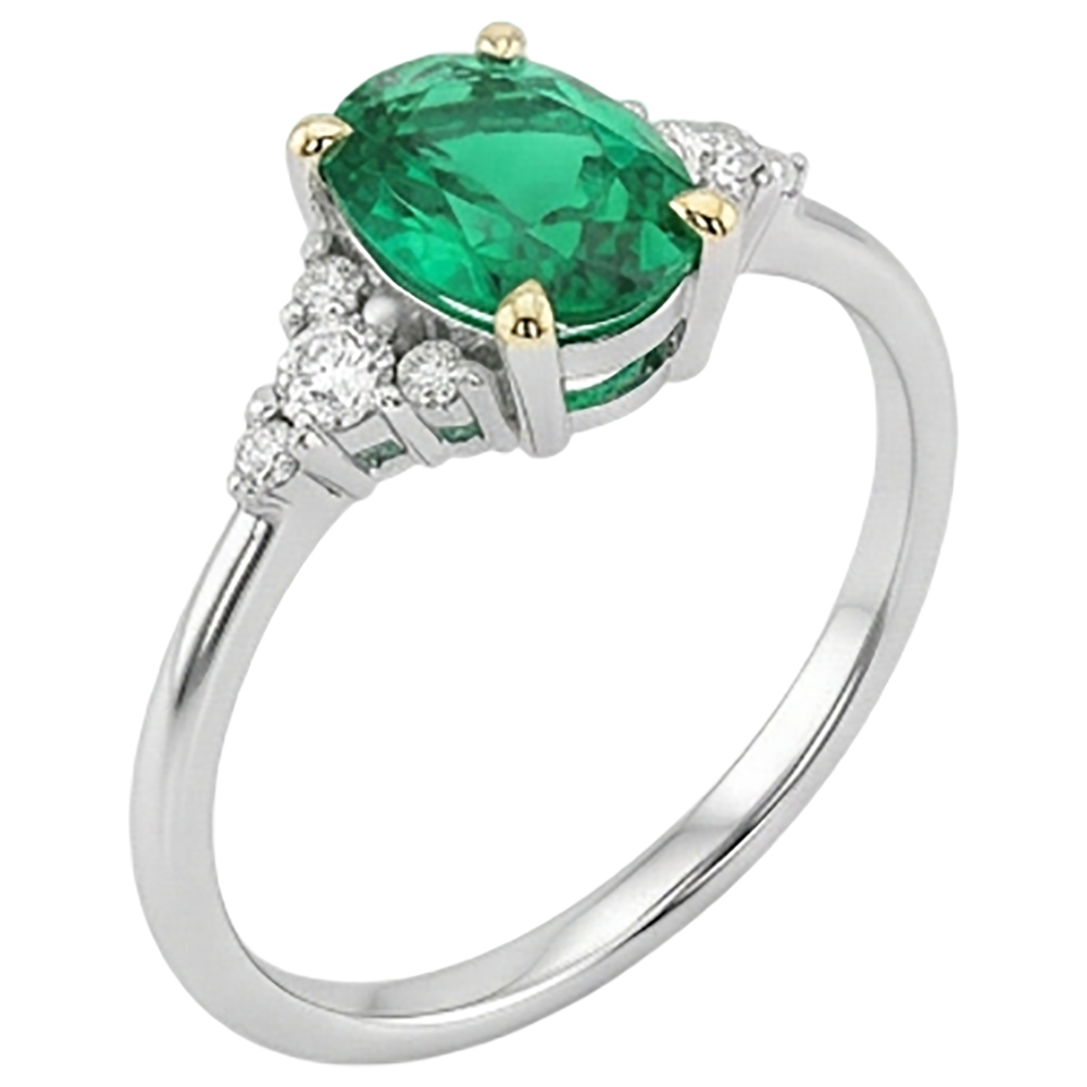 Edler Smaragd Schmuckstein-Ring 2-Karat Bicolor 14K Gold – Schrägansicht