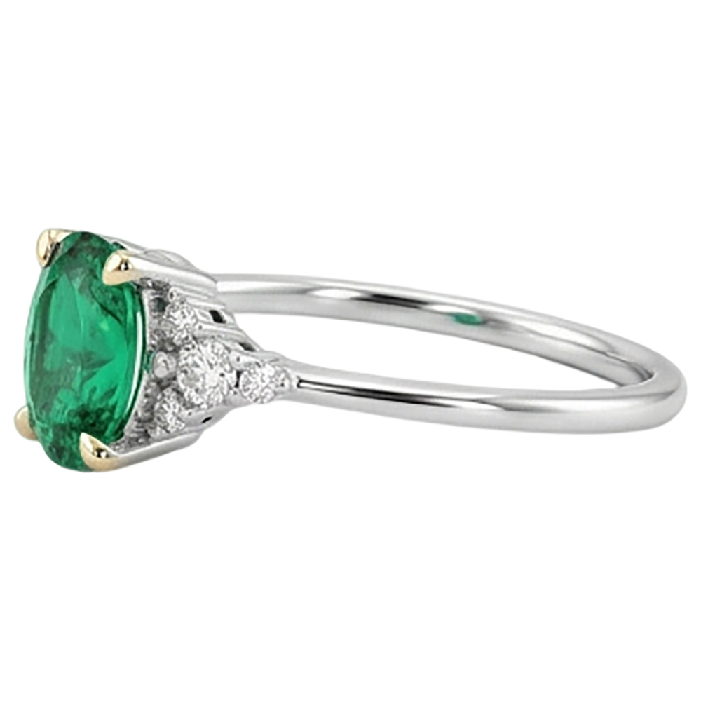 Authentischer Edler Smaragd Schmuckstein-Ring 2 Karat Bicolor 14K Gold – Profilansicht