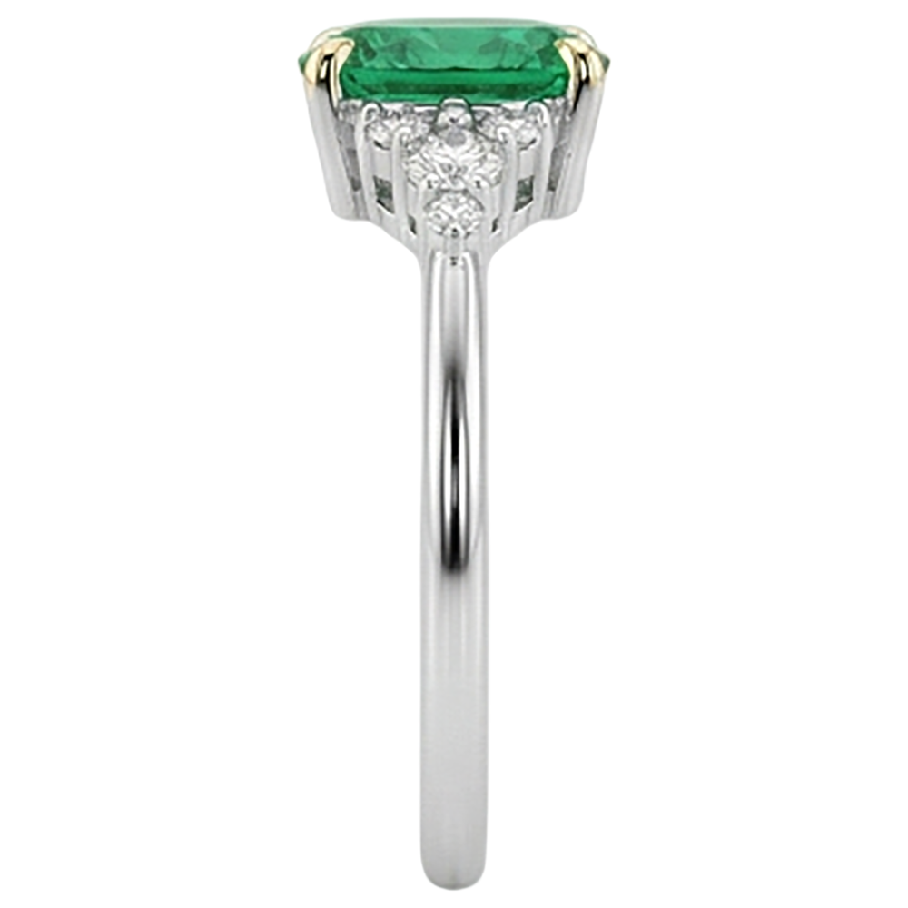 Authentischer Edler Smaragd Schmuckstein-Ring 2 Karat Bicolor 14K Gold – Draufsicht