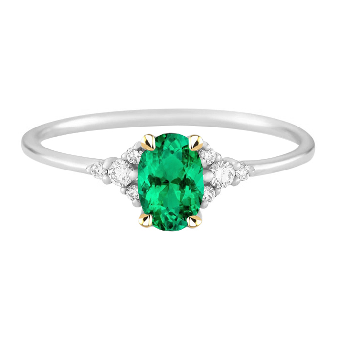 Edler Smaragd Schmuckstein-Ring 2-Karat Bicolor 14K Gold – Hauptansicht