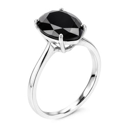 Verlobungsring mit schwarzem Diamanten, 3,5 Karat, natürlicher Solitär in Tropfenform, Kathedralenfassung, 14 Karat Weißgold