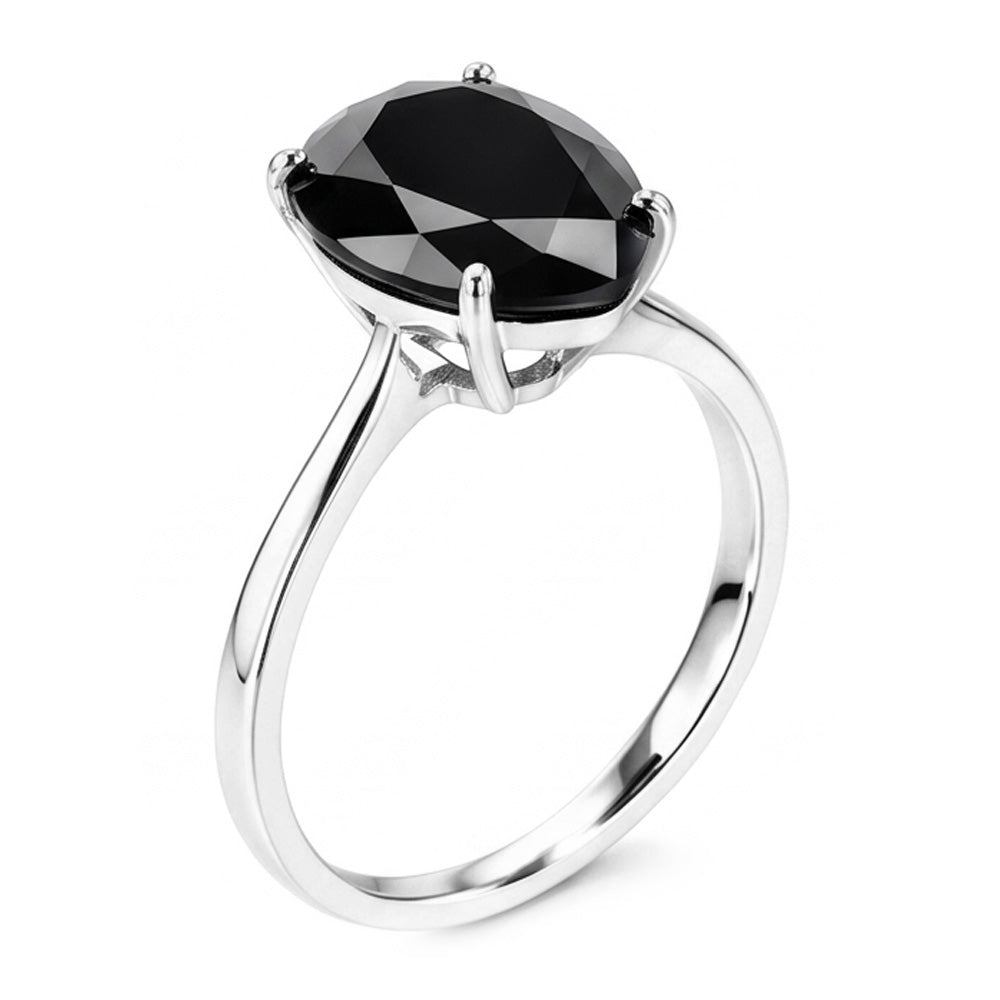 Verlobungsring mit schwarzem Diamanten, 3,5 Karat, natürlicher Solitär in Tropfenform, Kathedralenfassung, 14 Karat Weißgold